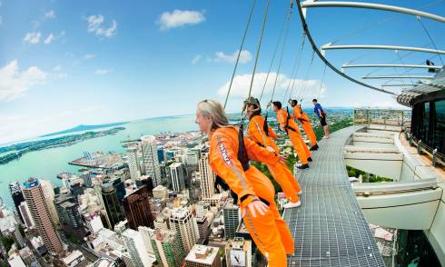 Tourists hanging over the Sky Tower