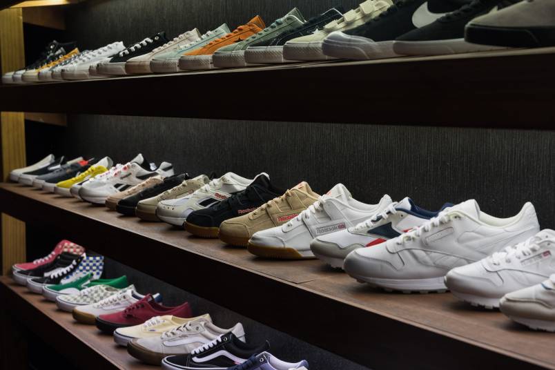 Shoes displayed on wall