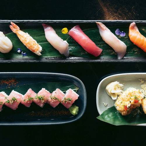 Assortment of platted seafood
