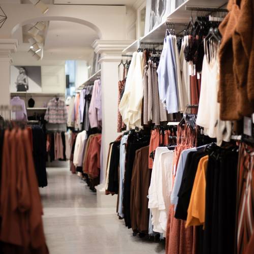 Garments displayed in showroom