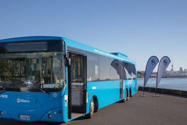 Bus parked by the ocean