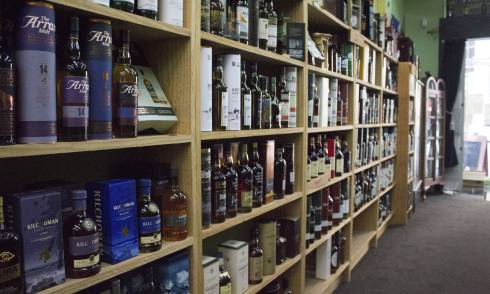 Whiskey displayed on shelf