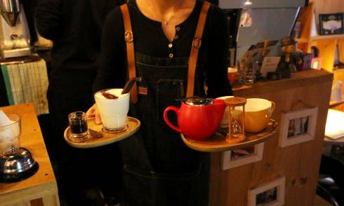 Waitress serving food