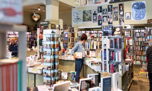 Customers looking through books