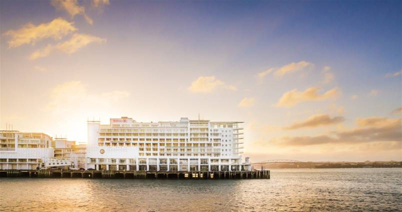 The Hilton Hotel surrounded by the sea