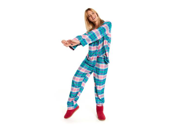 Model wearing pajamas